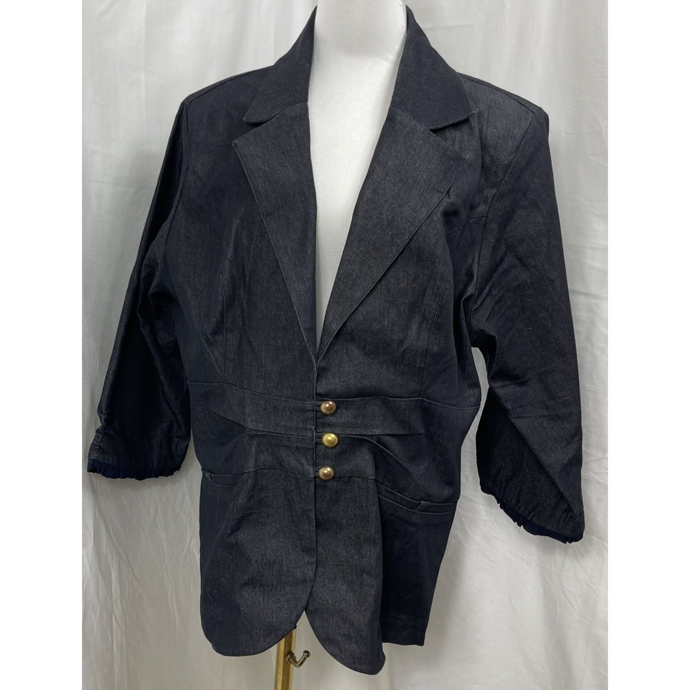 IQ Authentic Denim Blazer Womens 3X Plus Y2K 90s Indie Grunge Streetwear Chic